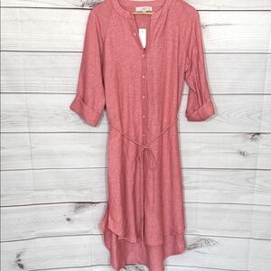 NWT LOFT Women's Coral High Low Long Sleeve Linen Dress Size Medium